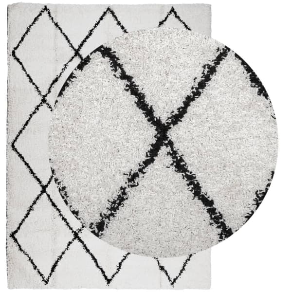 vidaXL Ryamatta PAMPLONA lång lugg modern gräddvit & svart 240x340 cm