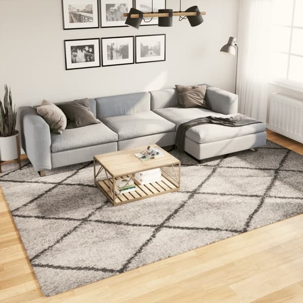 vidaXL Tykt teppe PAMPLONA høy luv moderne beige antrasitt 240x340 cm