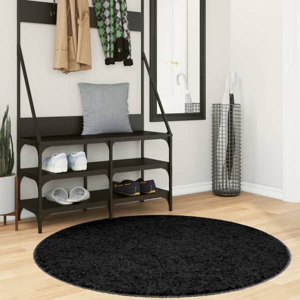 vidaXL Tykt teppe PAMPLONA høy luv moderne svart Ø 120 cm