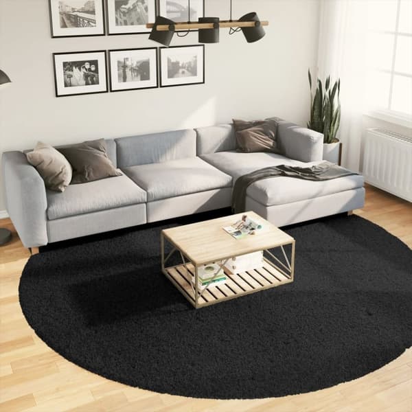 vidaXL Tykt teppe PAMPLONA høy luv moderne svart Ø 280 cm