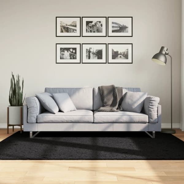 vidaXL shaggy gulvtæppe PAMPLONA 140x200 cm høj luv sort