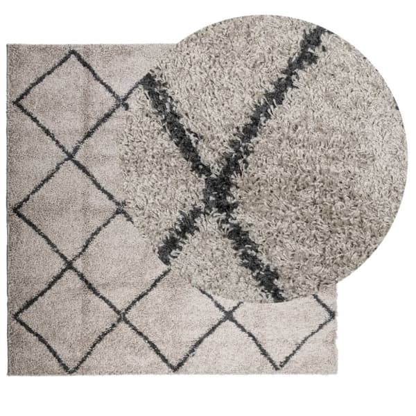 vidaXL Tykt teppe PAMPLONA høy luv moderne beige antrasitt 120x120 cm