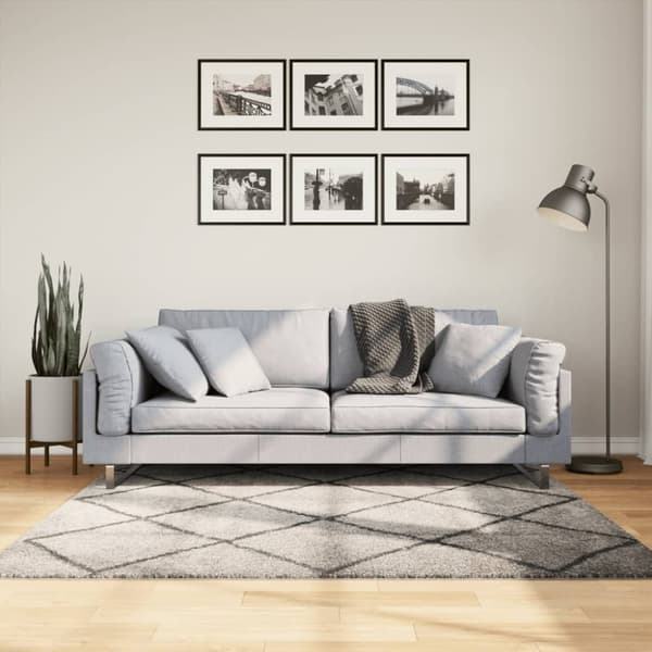 vidaXL shaggy gulvtæppe PAMPLONA 160x160 cm høj luv beige antracitgrå