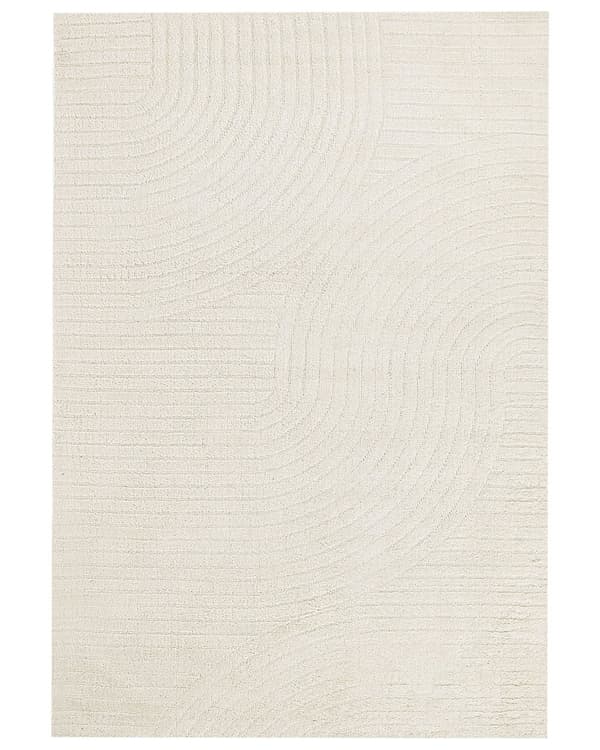Teppe Beige Ull 160 x 230 cm Abstrakt Mønster Motiv Utskåret Stue Soverom Moderne Minimalistisk design
