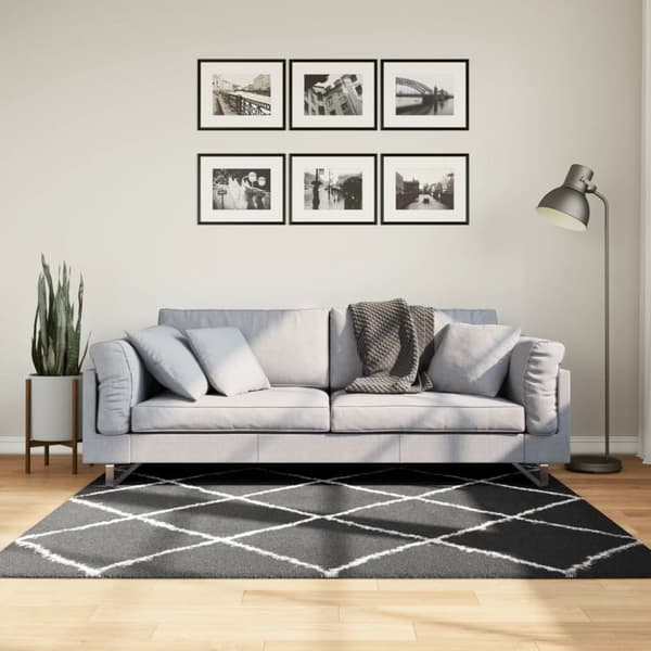 vidaXL Tykt teppe PAMPLONA høy luv moderne svart og kremhvit 160x160cm