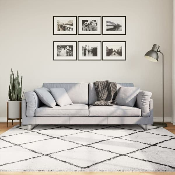 vidaXL Tykt teppe PAMPLONA høy luv moderne krem og svart 200x200 cm