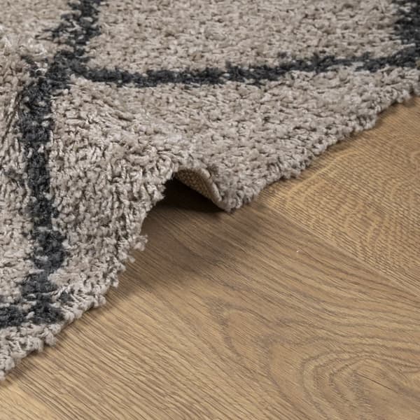 vidaXL shaggy gulvtæppe PAMPLONA 160x230 cm høj luv beige antracitgrå