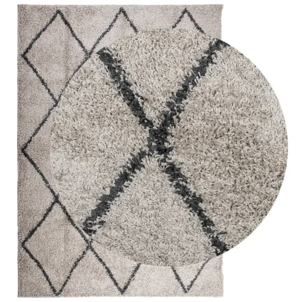 vidaXL shaggy gulvtæppe PAMPLONA 160x230 cm høj luv beige antracitgrå