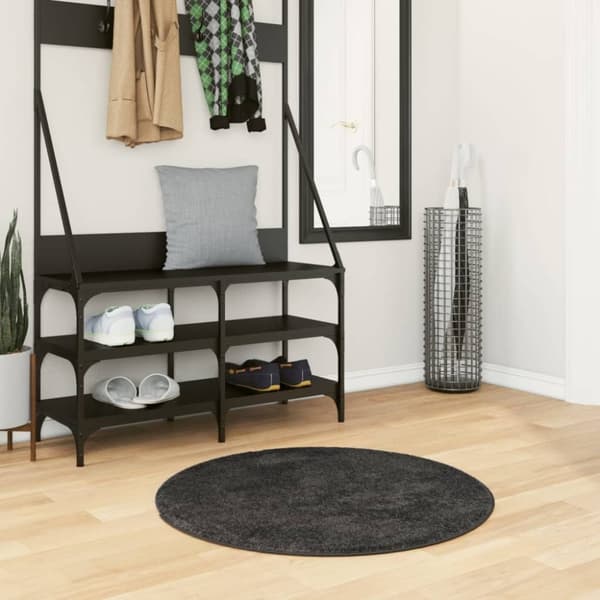 vidaXL Tykt teppe PAMPLONA høy luv moderne antrasitt Ø80 cm