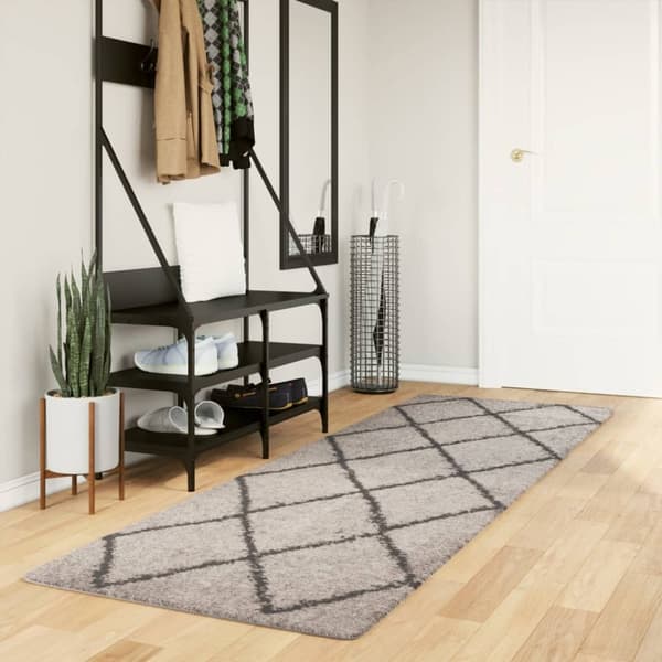 vidaXL Tykt teppe PAMPLONA høy luv moderne beige antrasitt 80x250 cm