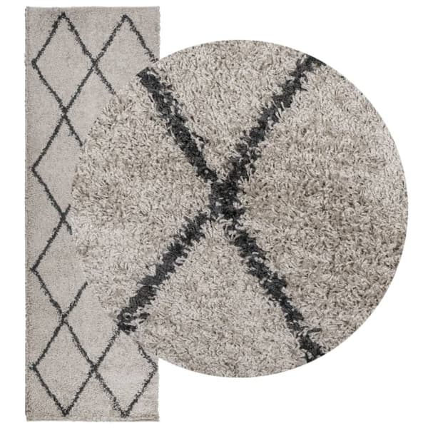 vidaXL Tykt teppe PAMPLONA høy luv moderne beige antrasitt 80x250 cm