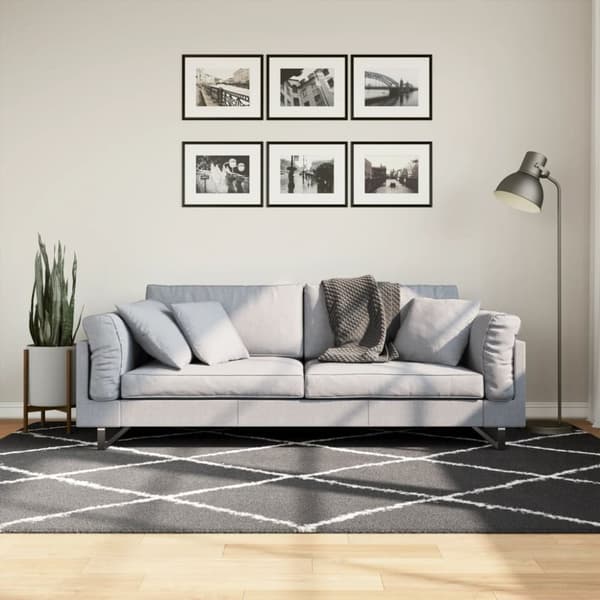 vidaXL Tykt teppe PAMPLONA høy luv moderne svart og kremhvit 160x230cm