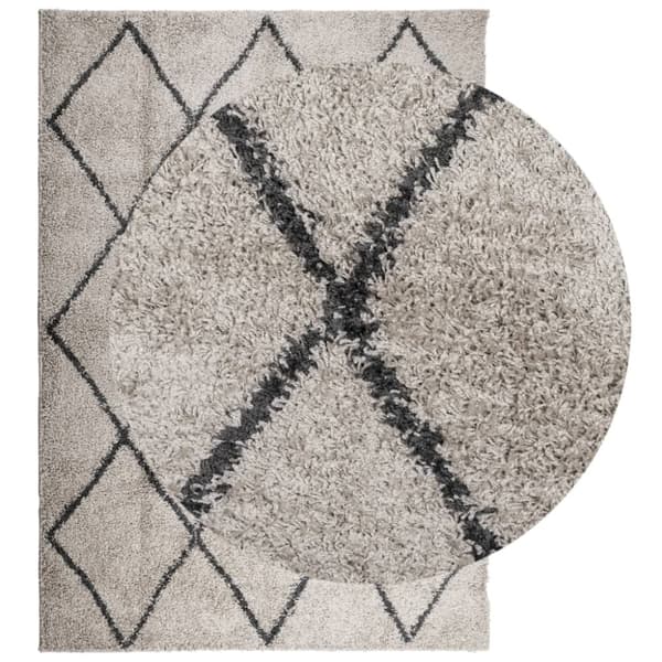 vidaXL shaggy gulvtæppe PAMPLONA 120x170 cm høj luv beige antracitgrå