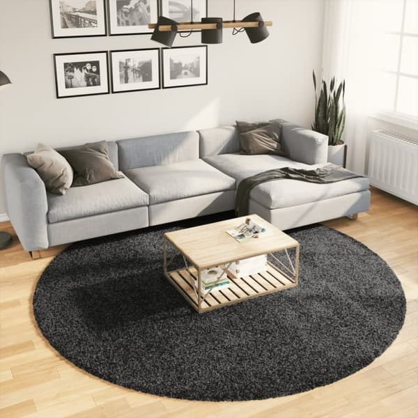 vidaXL Tykt teppe PAMPLONA høy luv moderne antrasitt Ø240 cm