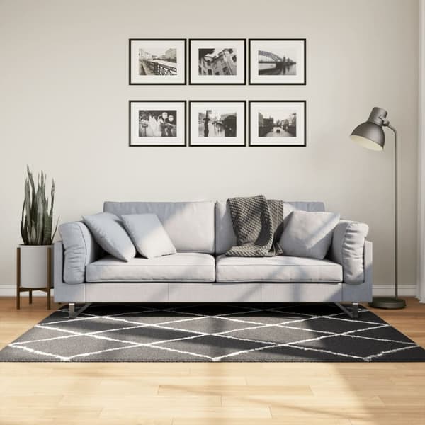 vidaXL Tykt teppe PAMPLONA høy luv moderne svart og kremhvit 120x170cm
