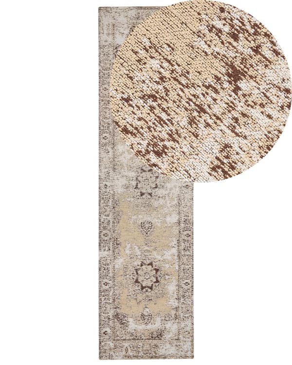 Gulvtæppe Beige Bomuld 80 x 300 cm Dekorativ Tæppeløber Mønstret Orientalsk til Entré Trappe med Skridsikker Bund Moderne Tilbehør