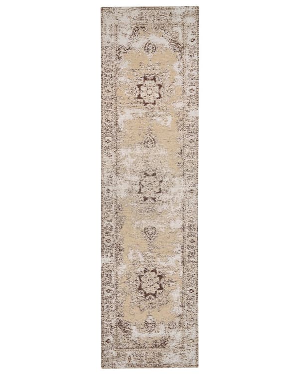 Matto ruskea beige 80 x 300 cm puuvilla kulunut itämainen kuvio suorakulmio retro