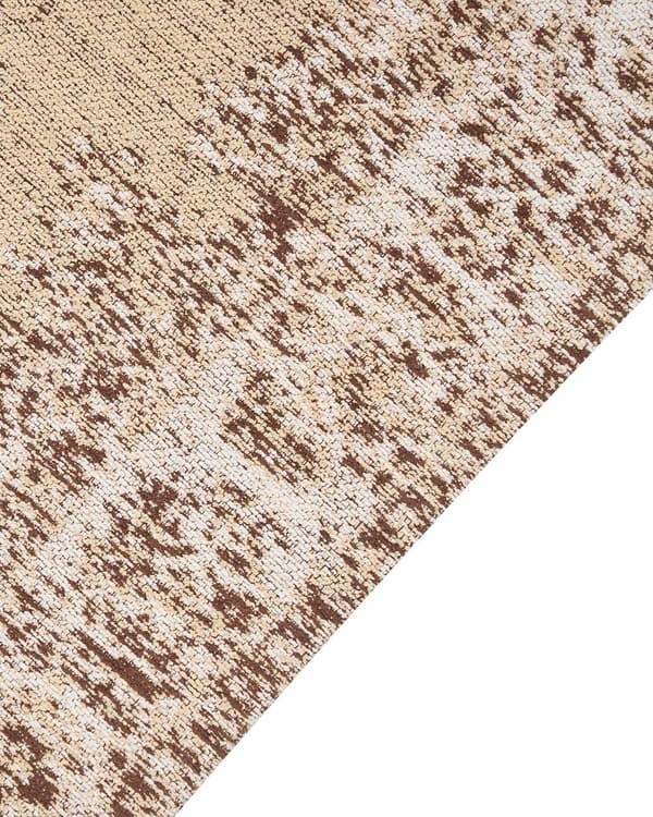 Matto ruskea beige 80 x 300 cm puuvilla kulunut itämainen kuvio suorakulmio retro