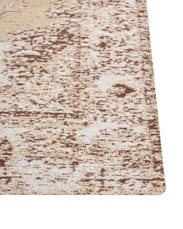Matto ruskea beige 80 x 300 cm puuvilla kulunut itämainen kuvio suorakulmio retro