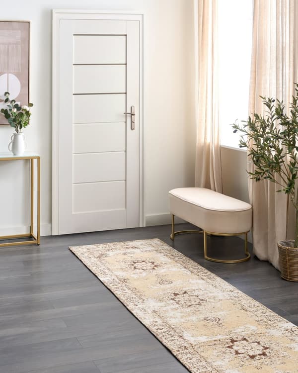 Matto ruskea beige 80 x 300 cm puuvilla kulunut itämainen kuvio suorakulmio retro