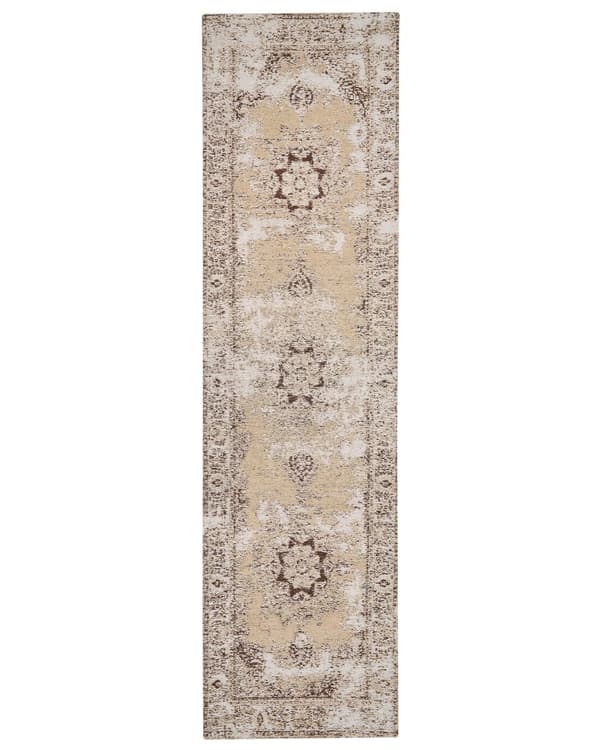 Matto ruskea beige 80 x 300 cm puuvilla kulunut itämainen kuvio suorakulmio retro