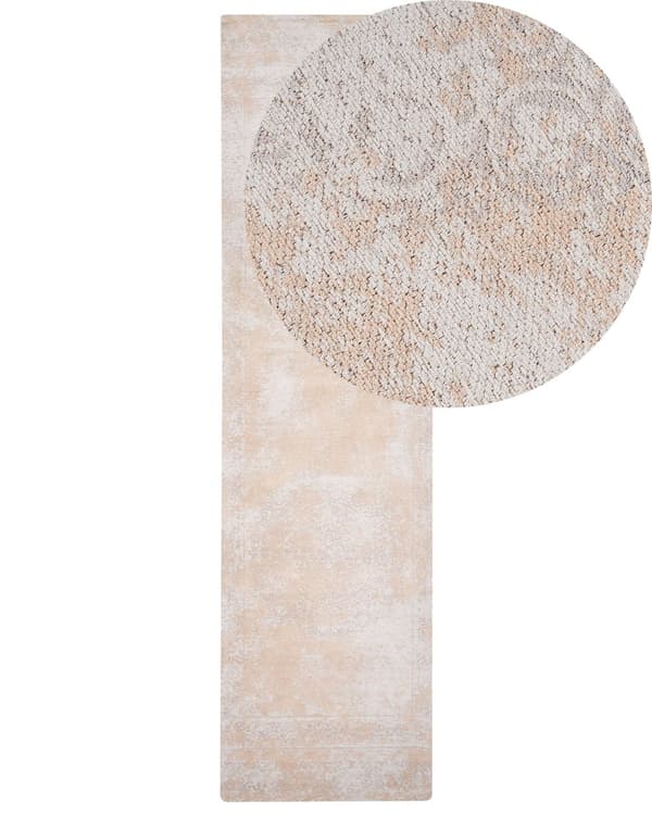 Gångmatta Beige Bomull Sliten Effekt 80 x 300 cm Orientaliskt Mönster Vintage Hall Vardagsrum