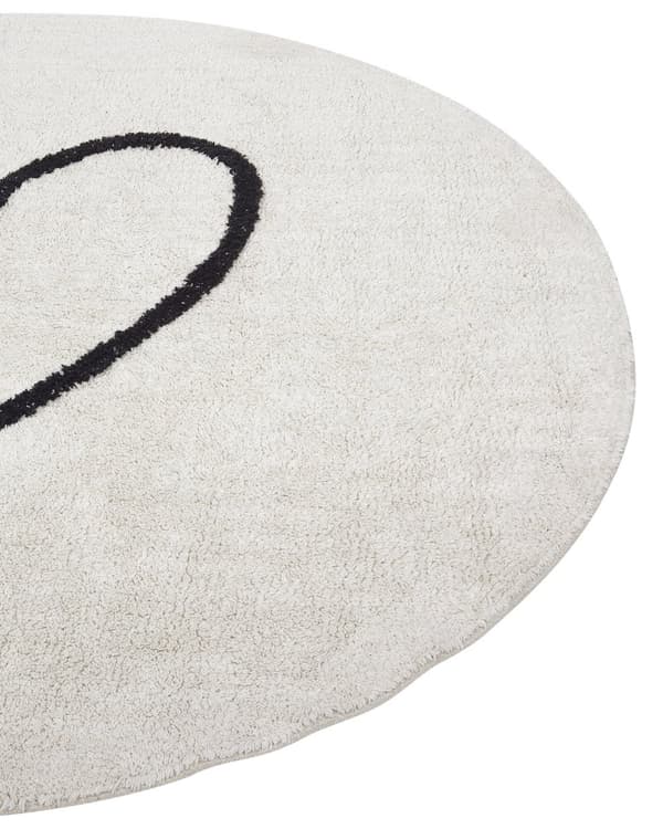 Matta Beige och svart Bomull ø 140 cm Rund med hjärtmönster Boho-stil Vardagsrum Barn Barnrum
