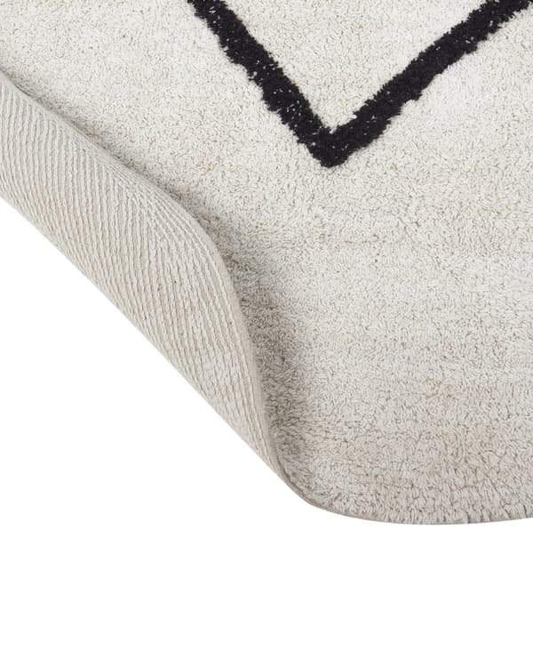 Matta Beige och svart Bomull ø 140 cm Rund med hjärtmönster Boho-stil Vardagsrum Barn Barnrum