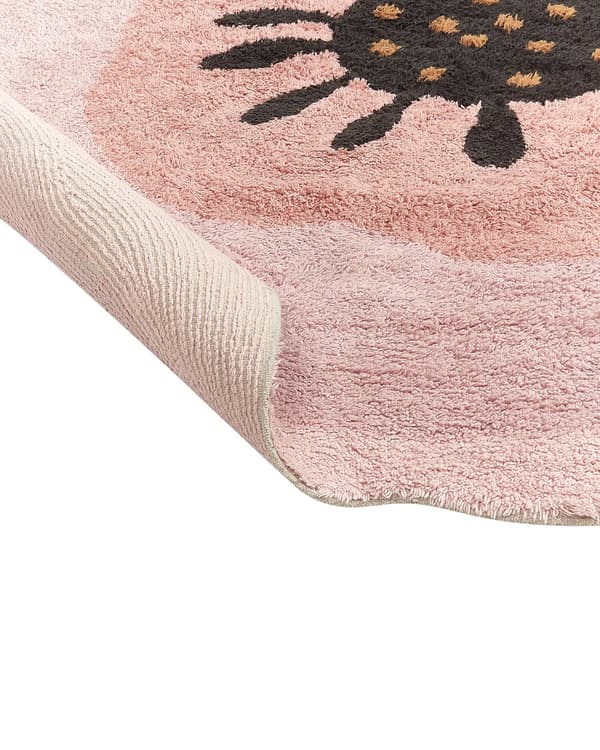 Matto vaaleanpunainen 140 cm puuvilla kukkakuvio pyöreä lastenhuoneen boho
