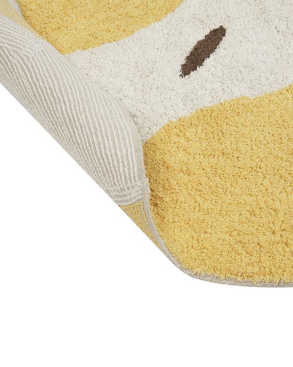 Matto vaalea beige 140 cm puuvilla keltainen sitruunakuvio pyöreä tuftattu lastenhuoneen boho