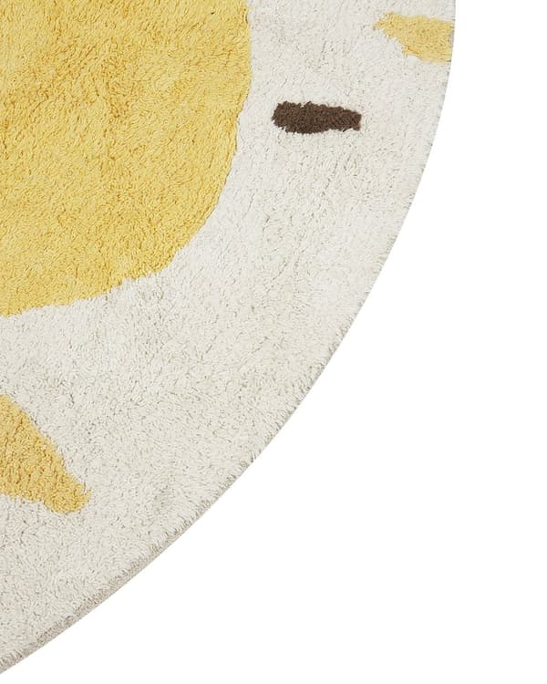 Matto vaalea beige 140 cm puuvilla keltainen sitruunakuvio pyöreä tuftattu lastenhuoneen boho