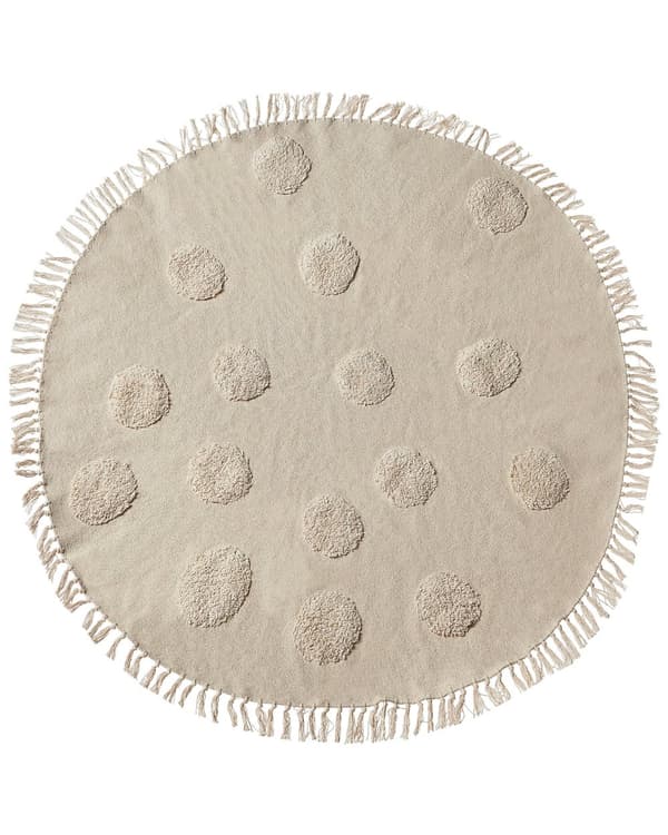 Matto beige 140 cm puuvilla pyöreä tuftattu pilkkukuvio hapsuilla lastenhuoneen boho