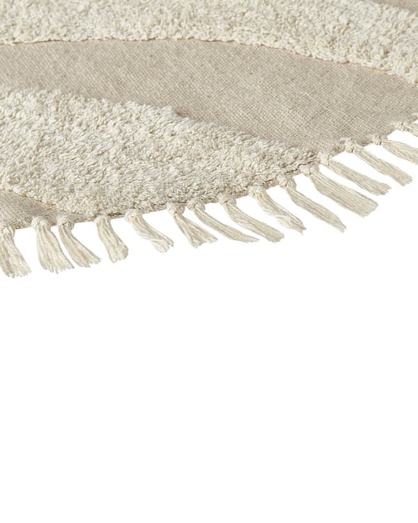 Teppe Beige Bomull ø 140 cm Rund form Frynser Mønster Bohemsk stil Stue Soverom Gulvteppe Tekstiler Tilbehør
