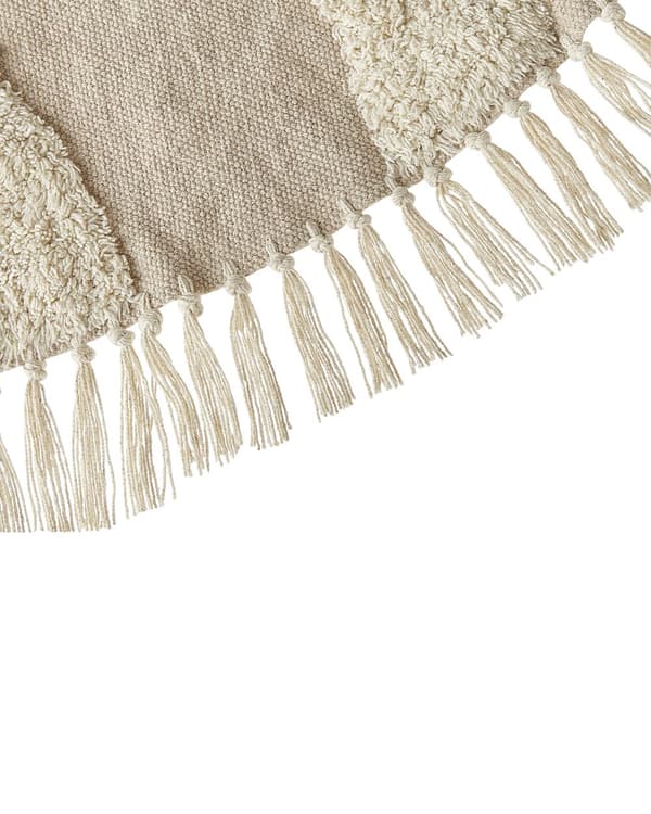 Teppe Beige Bomull ø 140 cm Rund form Frynser Mønster Bohemsk stil Stue Soverom Gulvteppe Tekstiler Tilbehør