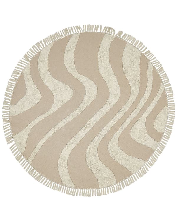 Teppe Beige Bomull ø 140 cm Rund form Frynser Mønster Bohemsk stil Stue Soverom Gulvteppe Tekstiler Tilbehør