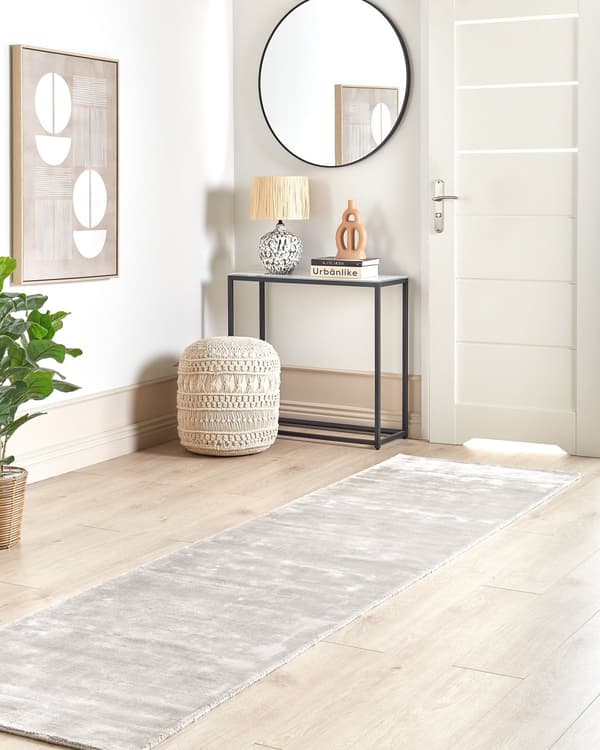 Teppe Lysegrå Viskose 80 x 300 cm Lav luv Moderne Skandinavisk Tekstiler Gulvteppe Dekorasjon Soverom Stue