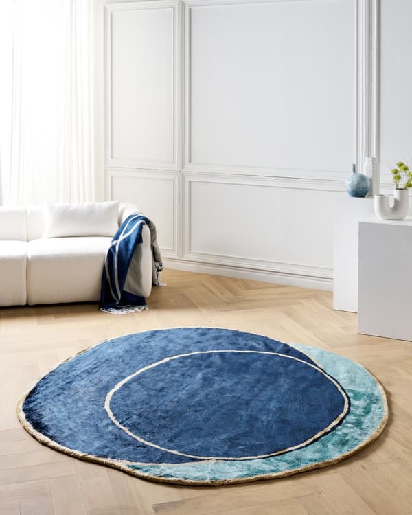 Matto laivastonsininen 200 x 200 cm viskoosi villa pyöreä käsintehty moderni