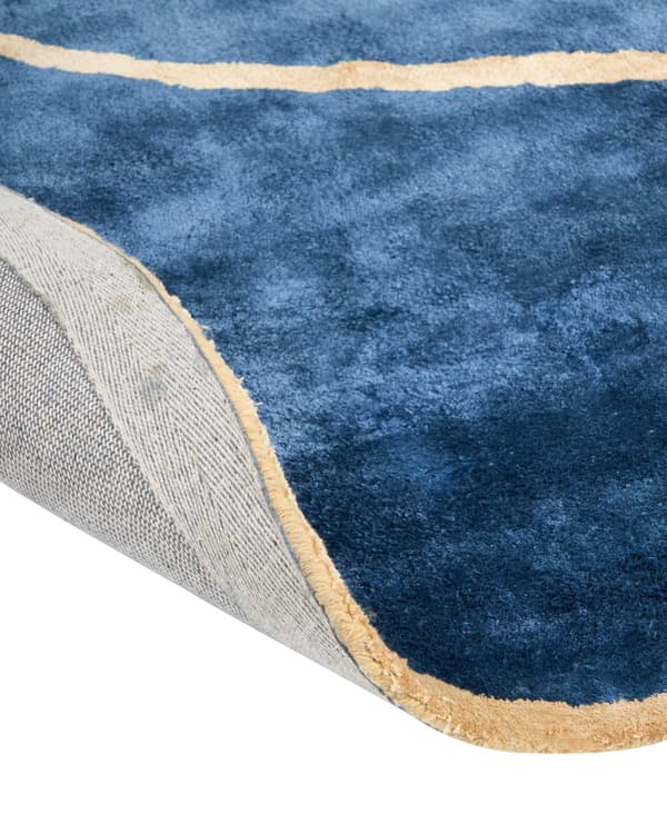 Matta Marinblå och blågrön Viskos och ull Geometriskt mönster 200 x 200 cm Modern Glam stil