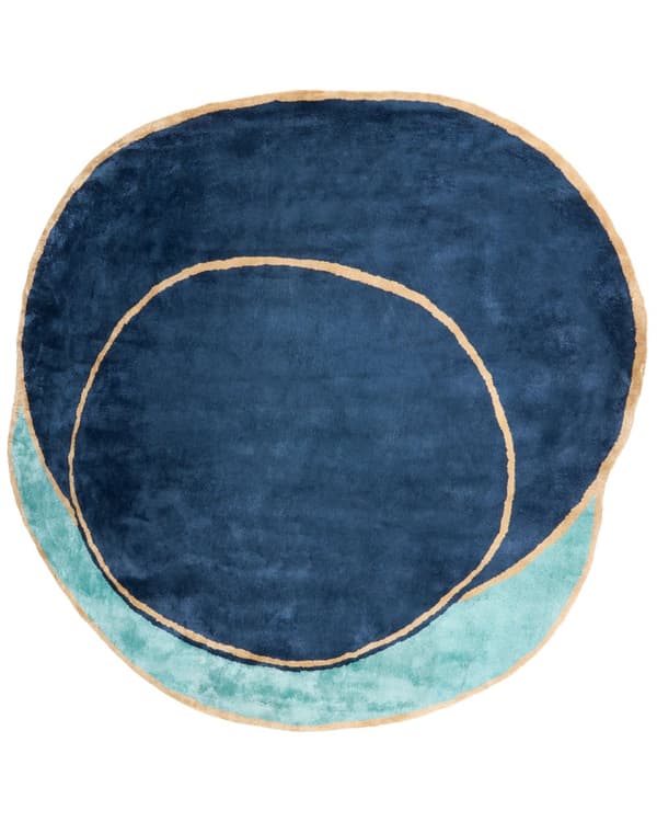 Matta Marinblå och blågrön Viskos och ull Geometriskt mönster 200 x 200 cm Modern Glam stil