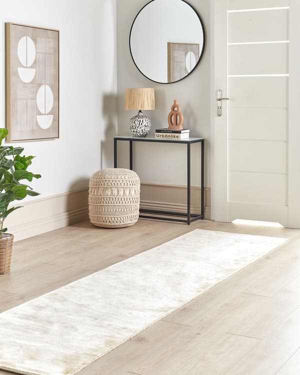 Gulvtæppe Beige Viskose 80 x 300 cm Dekorativ Tæppeløber til Entré Trappe med Skridsikker Bund Moderne Viskosetæppe Tilbehør Løber Tæppe