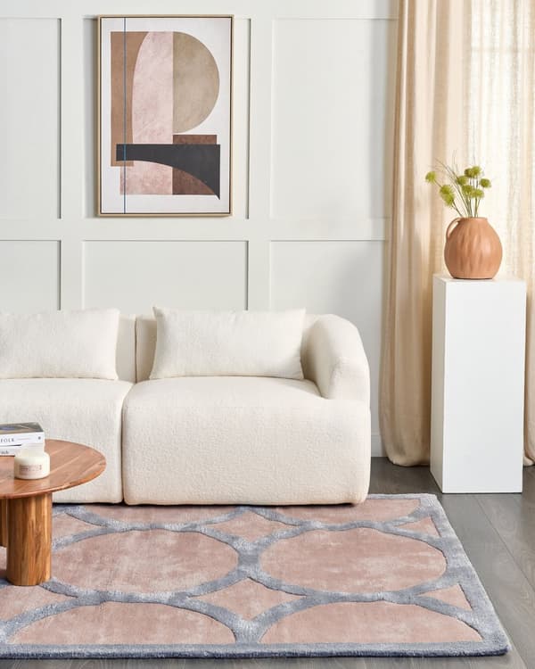 Teppe Beige og grått i viskose og ull Rektangulær form 160 x 230 cm Moderne Glam Stil
