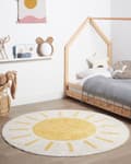 Miniatyrbilde 2 av 6: Teppe Beige Gul Bomull ø 140 cm Rund form Solmotiv Bohemsk og moderne stil Barnerom Gulvteppe