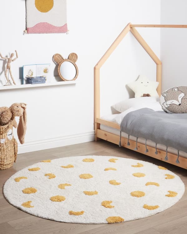 Lys beige og gul bomullsteppe ø 140 cm rundt i boho-stil Stue Barnerom