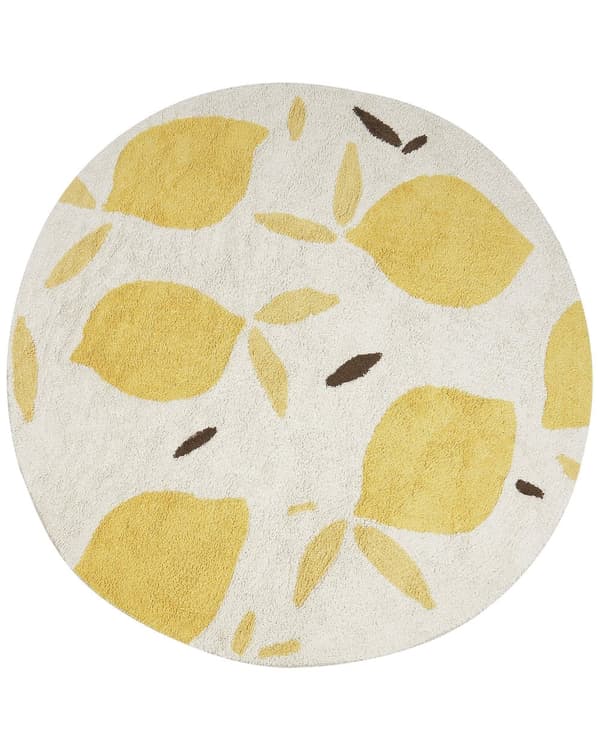 Lys beige og gul bomullsteppe ø 140 cm rundt i boho-stil Stue Barnerom Barnerom