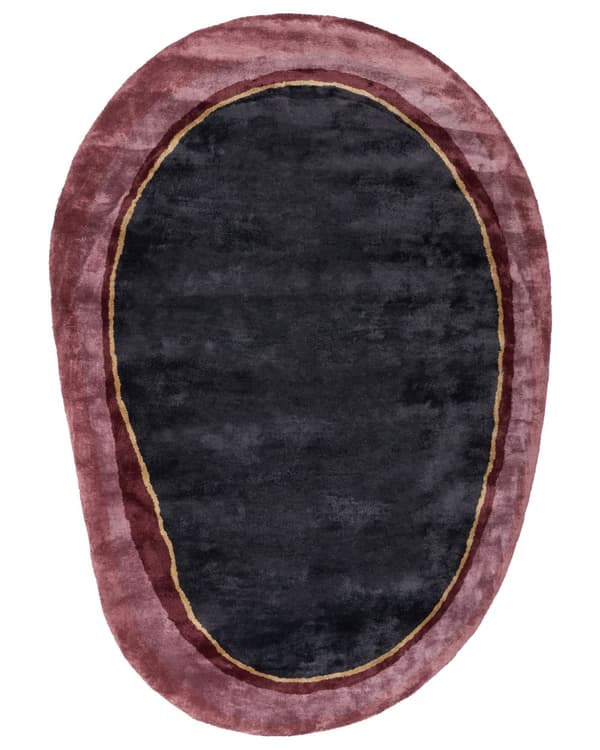 Teppe i svart viskose 160 x 230 cm Økologisk nyreteppe i nyreform Aksentteppe
