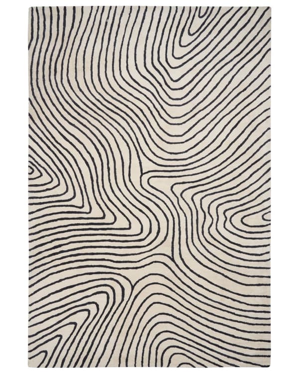 Sort og hvidt tæppe i viskose og uld håndtuftede 200x 300 cm Lav Luv Bomulds bagside Moderne Glamourøs Stil Stue Værelse