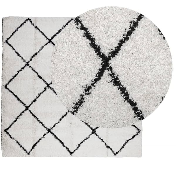 vidaXL shaggy gulvtæppe PAMPLONA 120x120 cm høj luv creme og sort