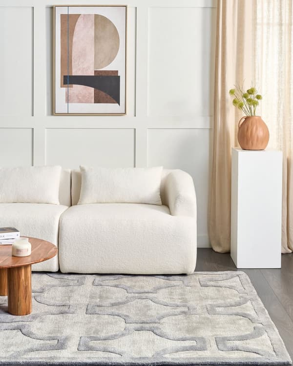 Tæppe i beige og grå viskose 160 x 230 cm Rektangulært formet accent tæppe stue værelse