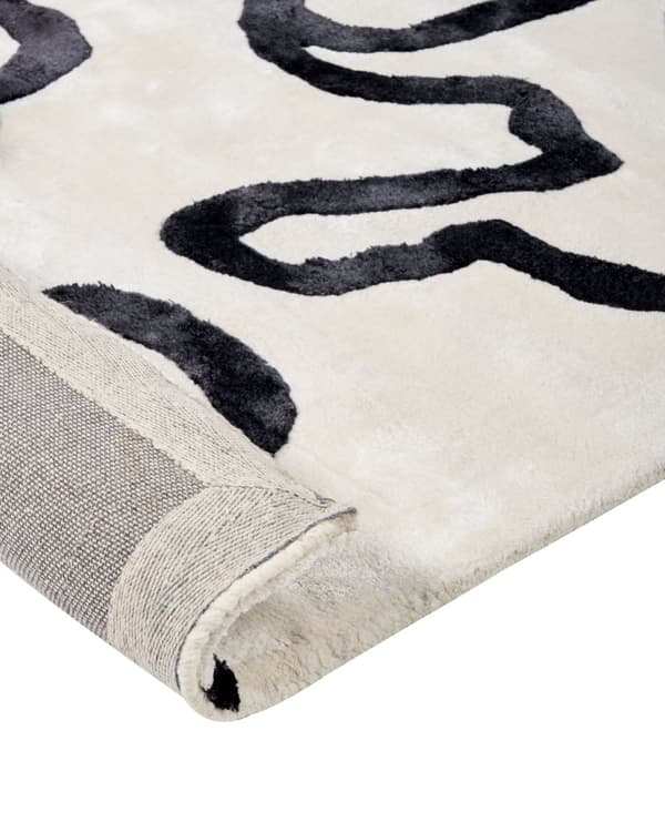 Gulvtæppe Hvid Sort Viskose 160 x 230 cm Løs Tæppe under Sofabord Moderne Fladvævet Viskosetæppe til Soveværelse