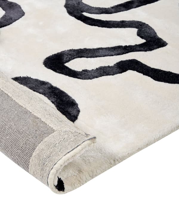 Gulvtæppe Hvid Sort Viskose 160 x 230 cm Løs Tæppe under Sofabord Moderne Fladvævet Viskosetæppe til Soveværelse